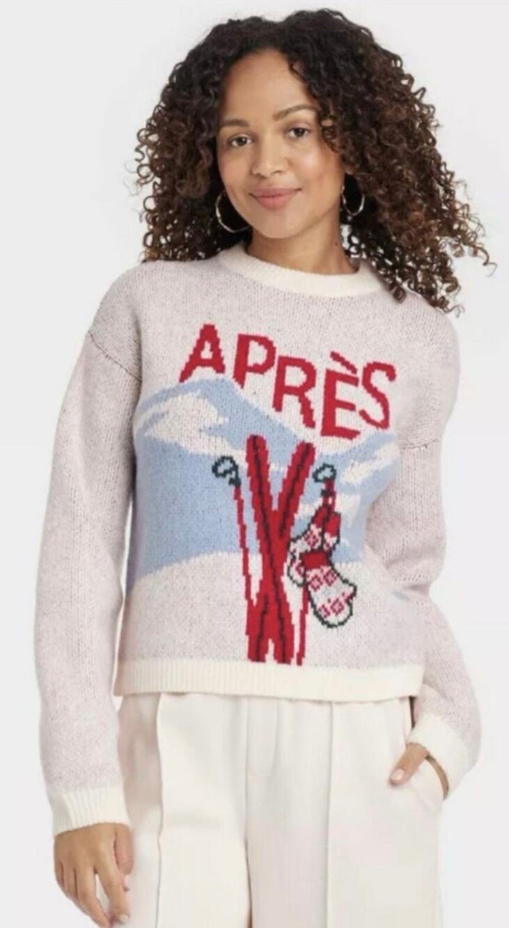 A New Day Cream Knit Après-Ski Crew Neck Sweater-Size M